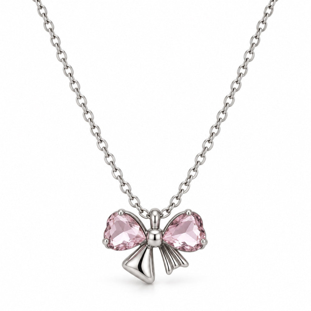 Pink Crystal Bow Pendant Necklace for Women — product photo 1