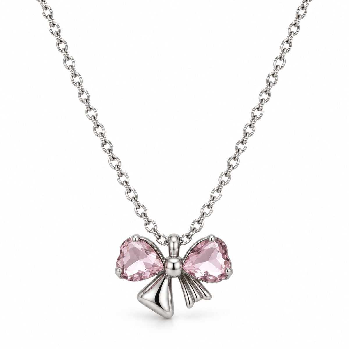 Pink Crystal Bow Pendant Necklace for Women — product photo 1