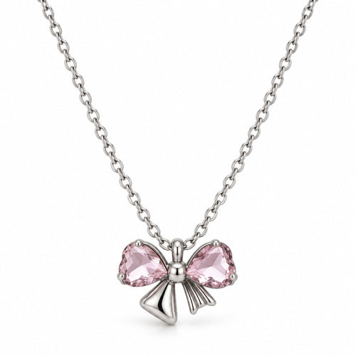 Pink Crystal Bow Pendant Necklace for Women — product photo 1
