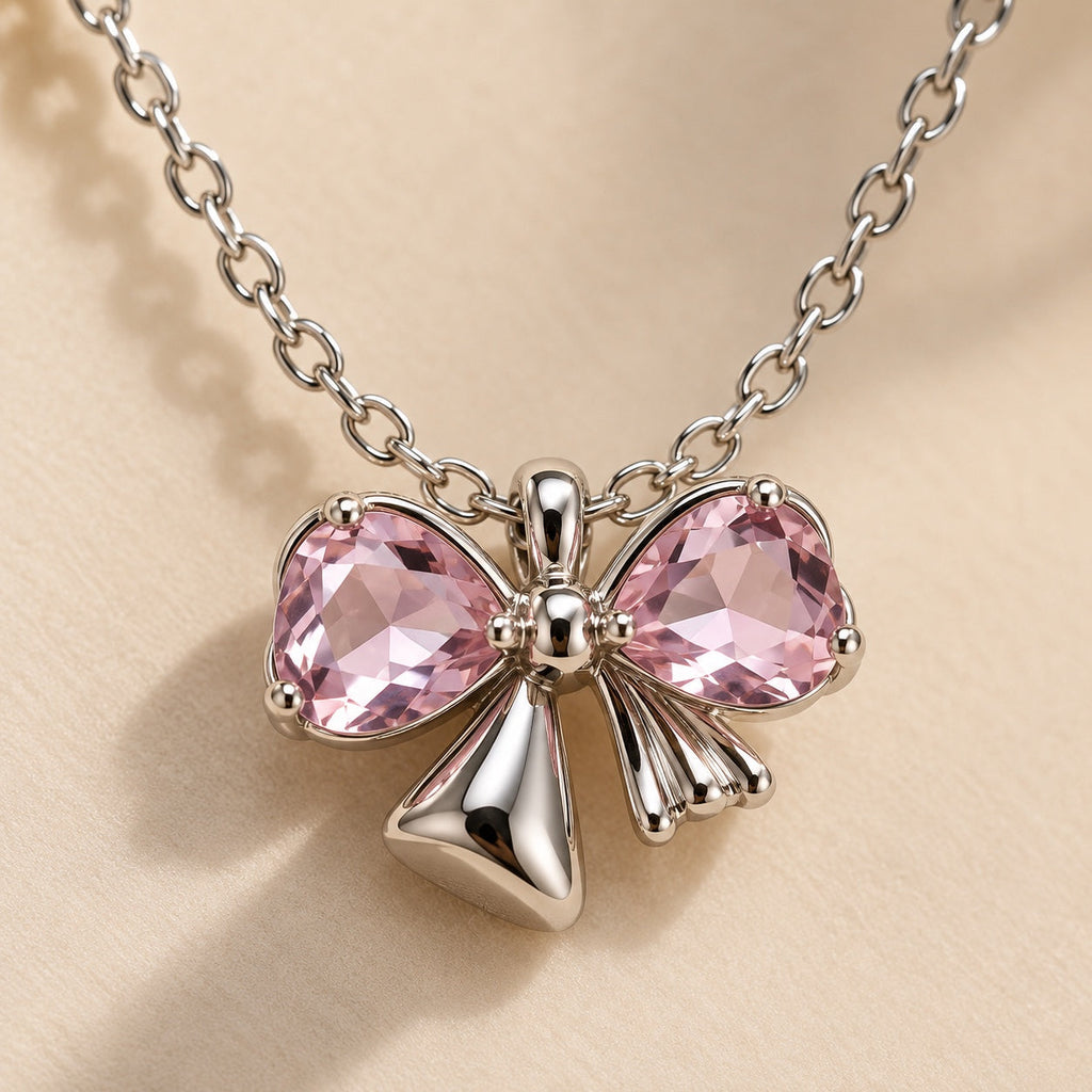 Pink Crystal Bow Pendant Necklace for Women — product photo 2