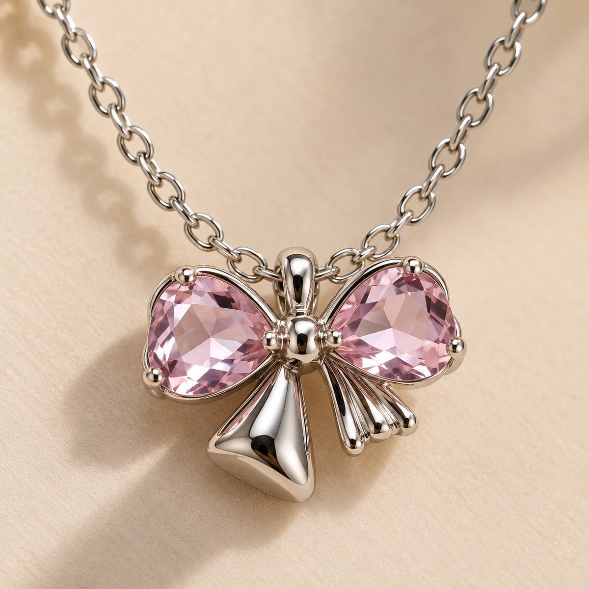 Pink Crystal Bow Pendant Necklace for Women — product photo 2