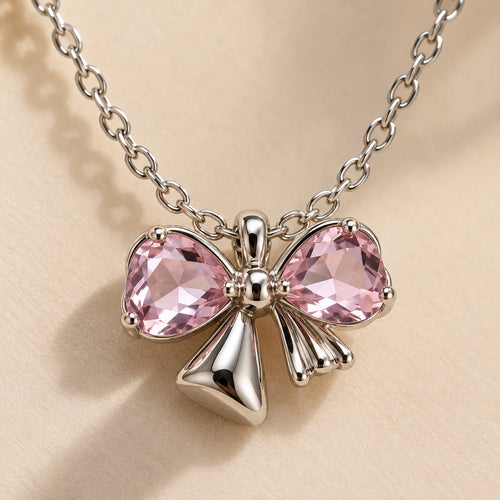 Pink Crystal Bow Pendant Necklace for Women — product photo 2
