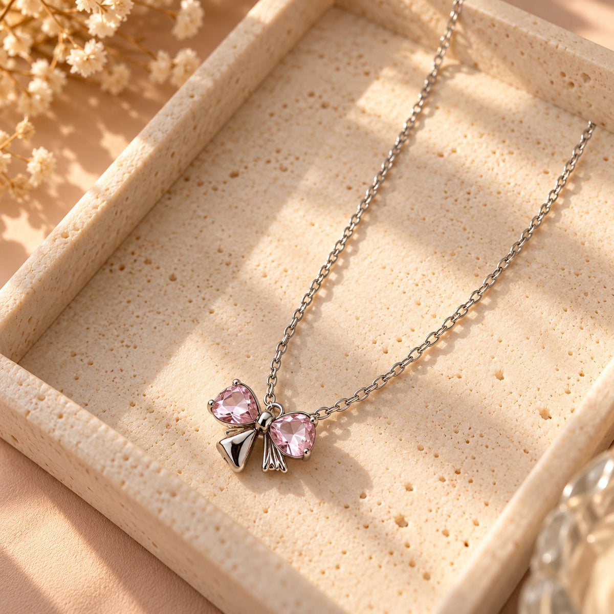 Pink Crystal Bow Pendant Necklace for Women — product photo 3