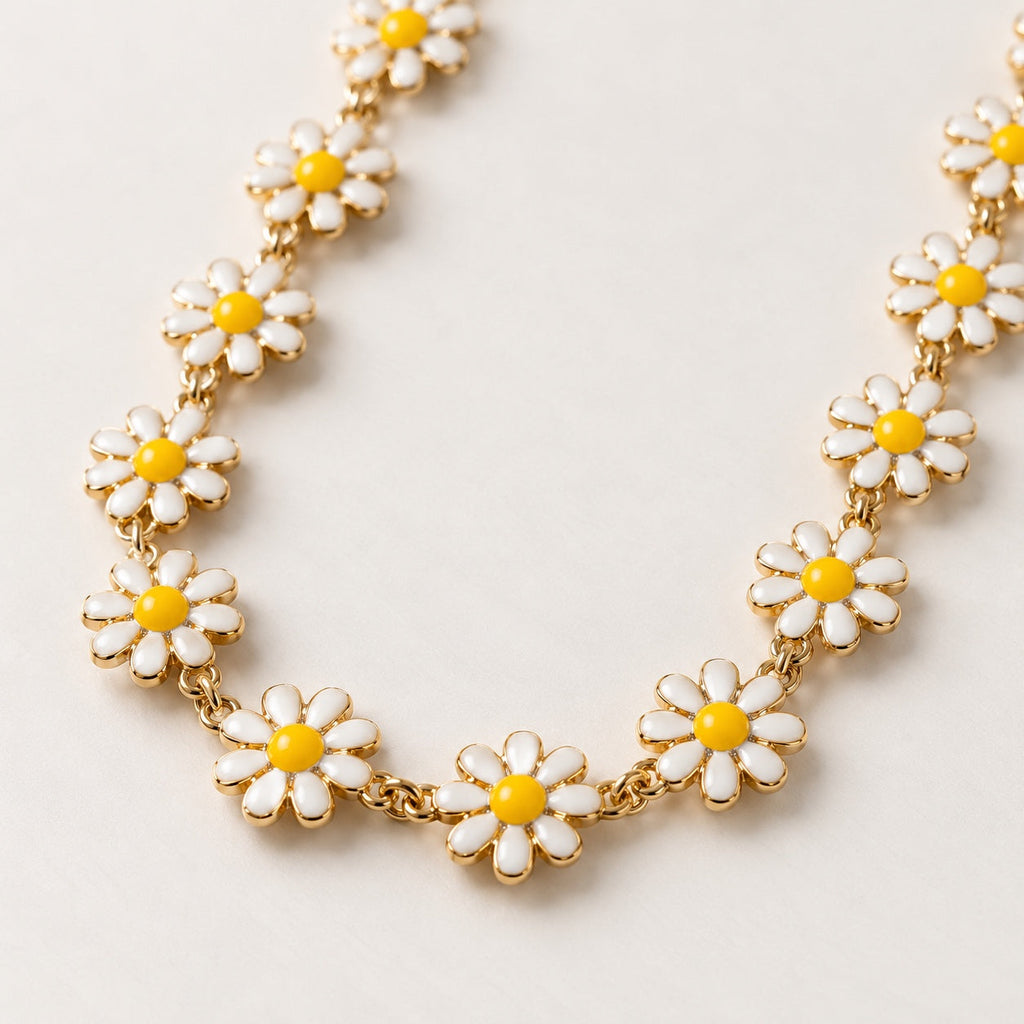 White Daisy Flower Choker Necklace for Women — product photo 3