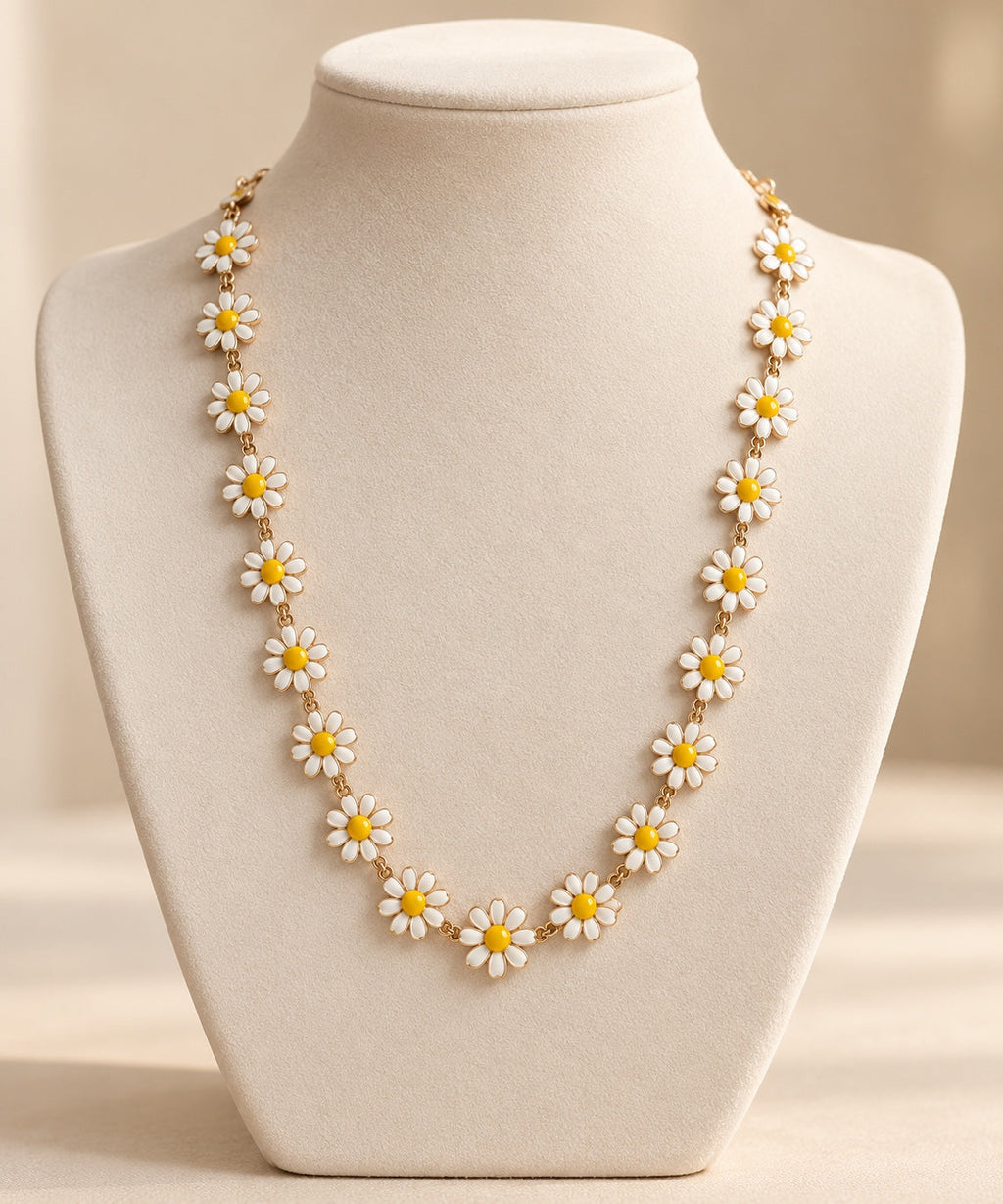 White Daisy Flower Choker Necklace for Women — product photo 4