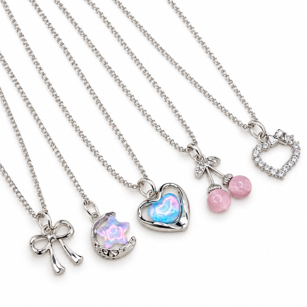 Silver Charm Pendant Necklace Set of 5 — product photo 1