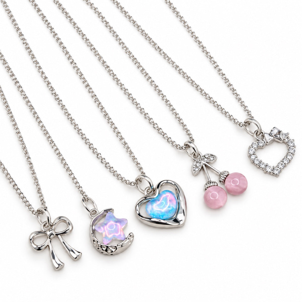 Silver Charm Pendant Necklace Set of 5 — product photo 1