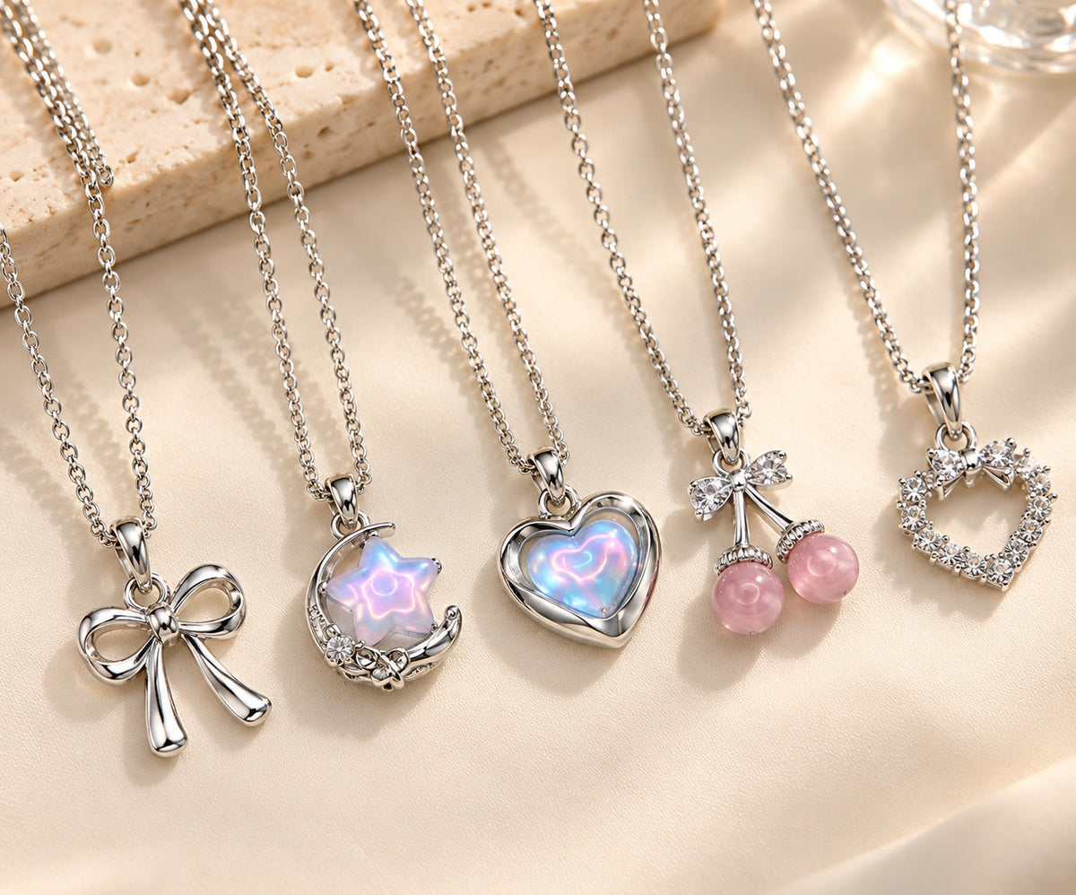 Silver Charm Pendant Necklace Set of 5 — product photo 2