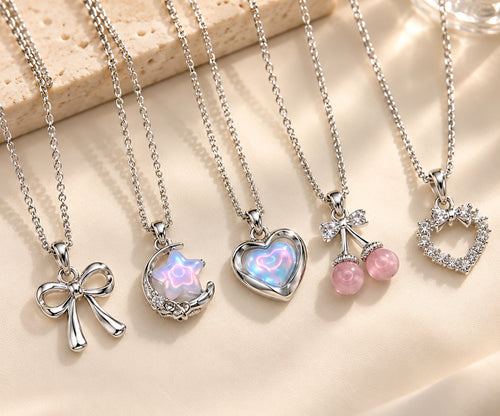 Silver Charm Pendant Necklace Set of 5 — product photo 2