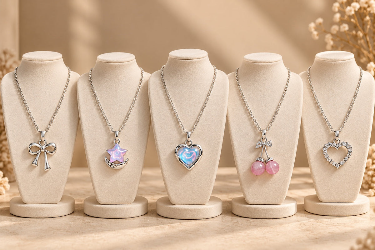 Silver Charm Pendant Necklace Set of 5 — product photo 3
