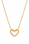 Gold-plated open heart pendant necklace on a white background